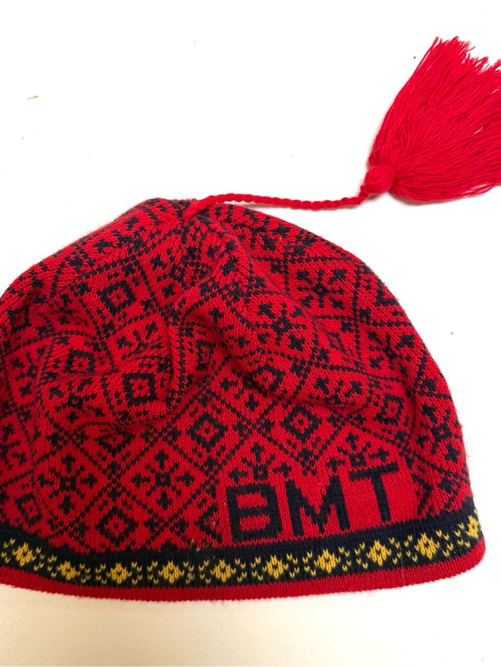 BMT Red and Black Knit Tassel Beanie Hat
